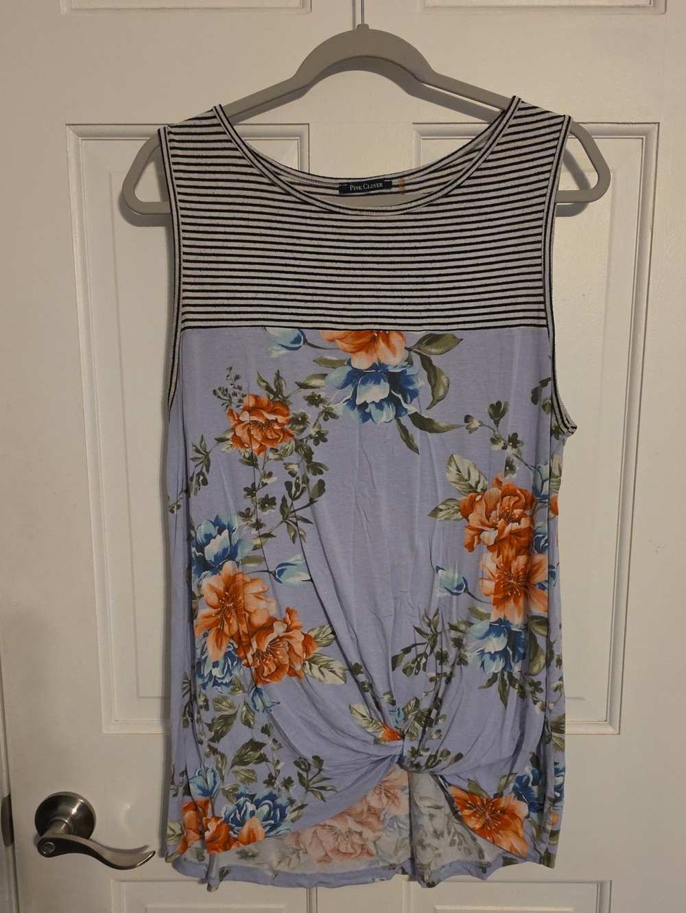 Pink Clover Light Blue Floral Tank with Orange & Blue Blooms